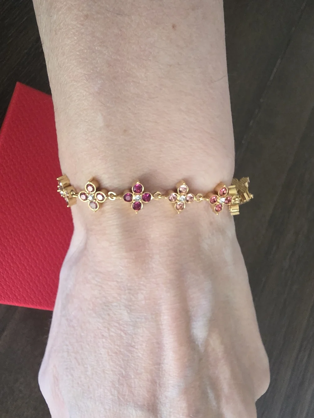 Gold-Tone Floral Crystal Bracelet in Pink and Purple